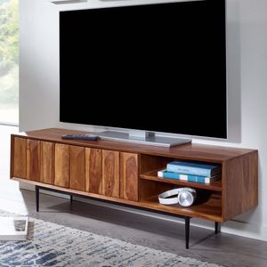 Finebuy Lowboard Sheesham Massivholz 123x42x35 cm TV-Kommode mit zwei Türen, Design TV-Schrank Hoch, Fernsehtisch Fernsehschrank Modern, Fernsehkommode Wohnzimmer