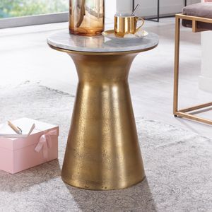 FineBuy Beistelltisch Echter Marmor Weiß 35x35x45 cm Anstelltisch Metall Gold, Kleiner Sofatisch Rund, Wohnzimmertisch Couch Modern, Couchtisch Hoch 4251757711541