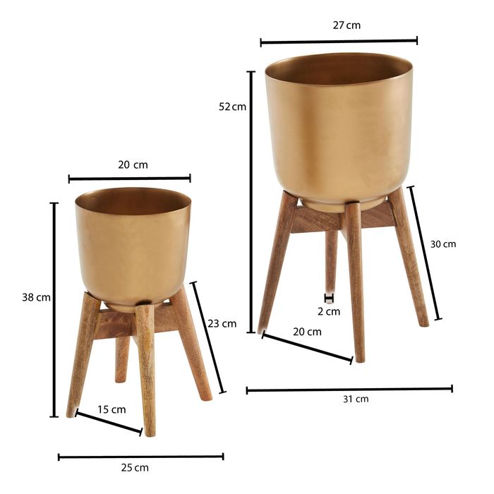 Blumentopf FineBuy Pflanzenkübel 2er Set Metall Holz Gold Rund Pflanzgefäß – Maßzeichnung