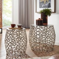 Beistelltisch FineBuy Wohnzimmertisch 2er Set Metall Satztisch Tisch Rund Alu – Ansicht 1