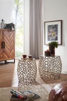 Beistelltisch FineBuy Wohnzimmertisch 2er Set Metall Satztisch Tisch Rund Alu – Ansicht 2