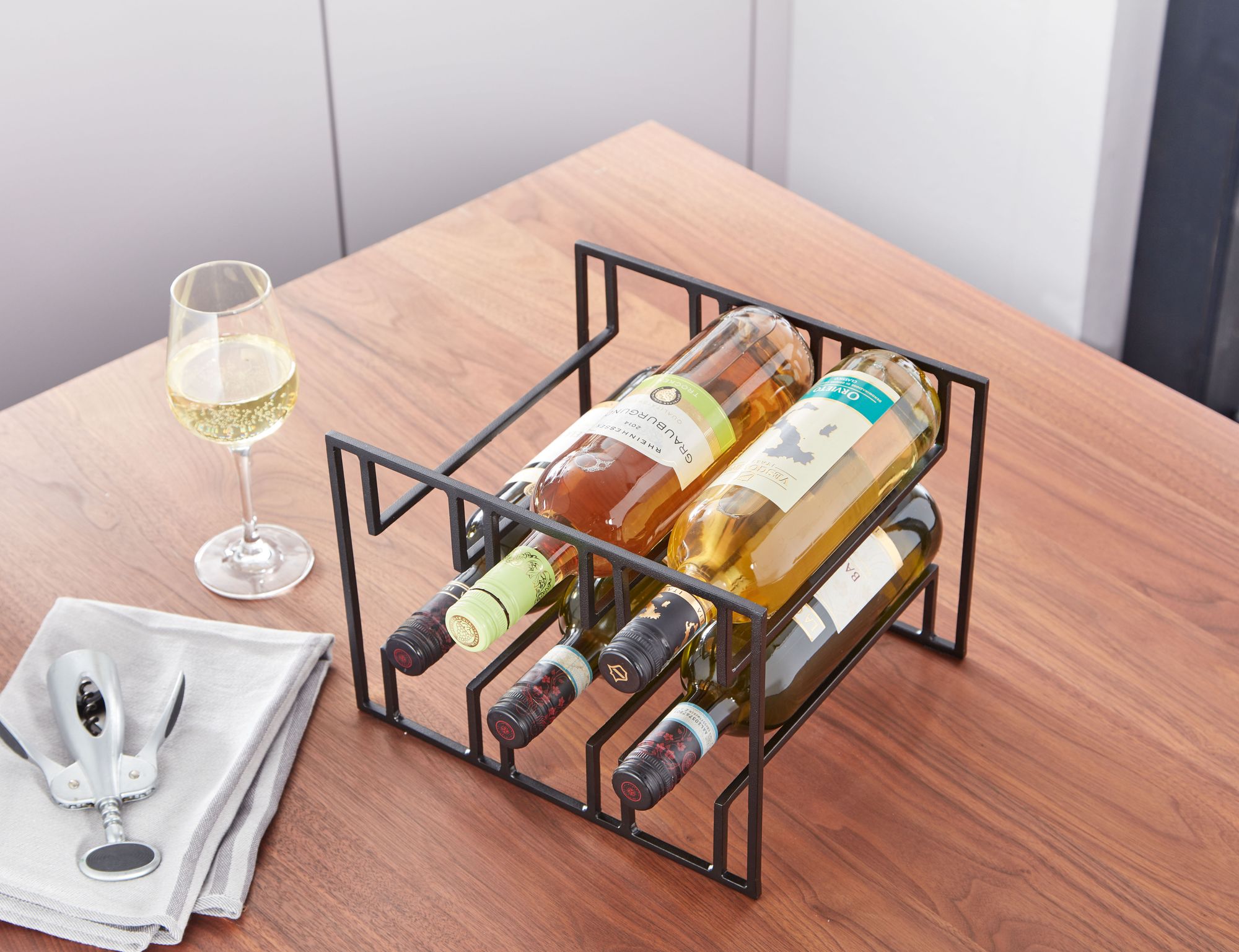 FineBuy Weinflaschenhalter für 6 Flaschen 29x21x25 cm Weinregal Schwarz Metall, Flaschenhalter Eisen Modern, Weinständer Weinhalter Tisch Küche | Farbe: Schwarz