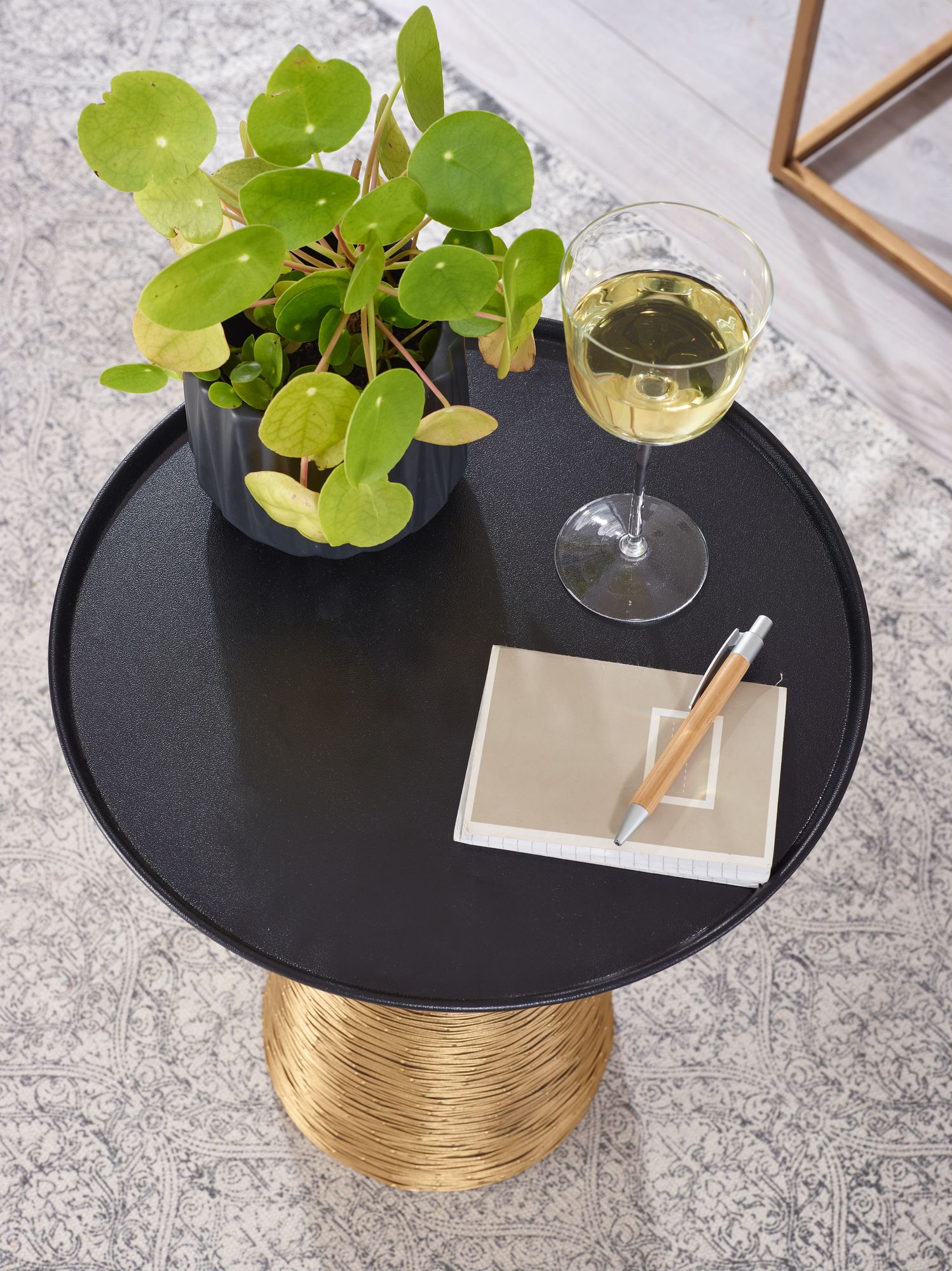 FineBuy Beistelltisch Gold Schwarz 40x40x45 cm Anstelltisch Aluminium, Kleiner Sofatisch Metall Rund, Wohnzimmertisch Couch Modern, Couchtisch Hoch | Farbe: Gold