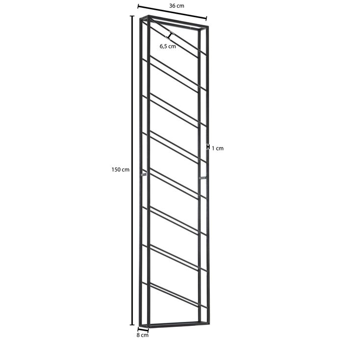 Weinregal FineBuy Flaschenregal Wand 36x150x8 cm Metall Regal Wein Groß Hängend – Maßzeichnung