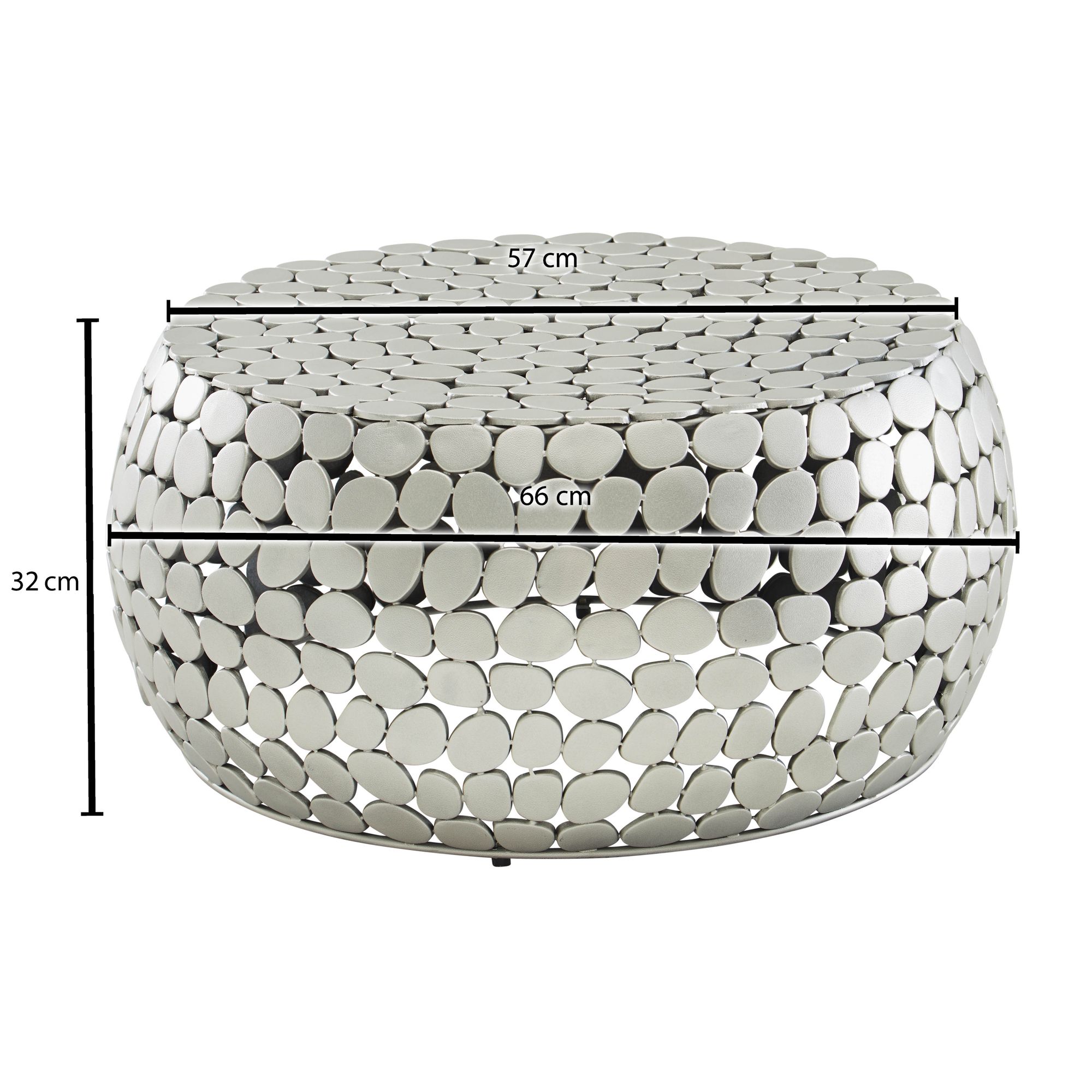FineBuy Design Couchtisch rund 66 cm Metall silber - Handgefertigter Aluminium Wohnzimmertisch - Moderner Stone Sofatisch Wohnzimmer Beistelltisch | Farbe: Silber