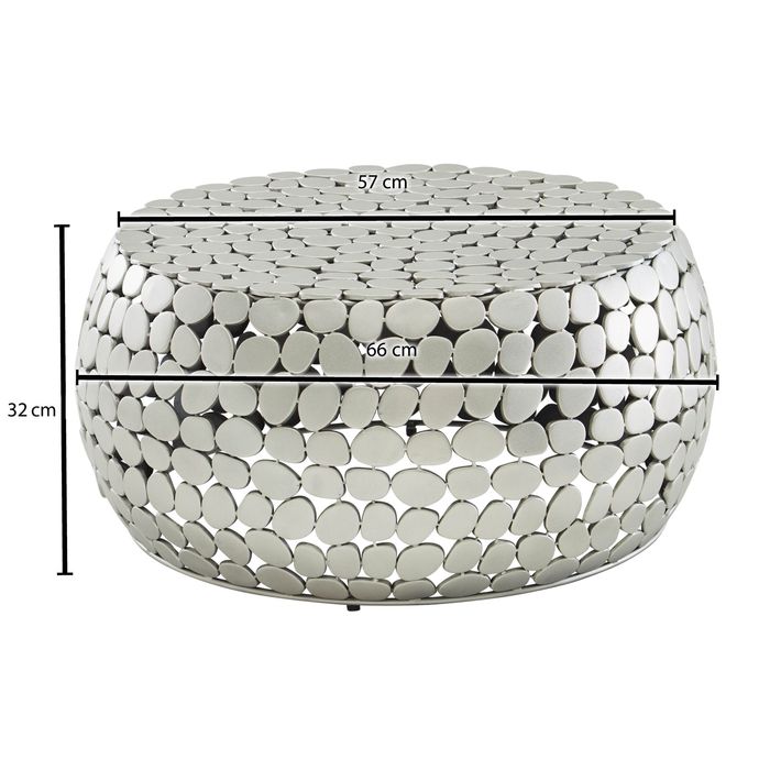 Couchtisch FineBuy Sofatisch Metall Silber Ø 66 cm Tisch Wohnzimmertisch Rund – Maßzeichnung