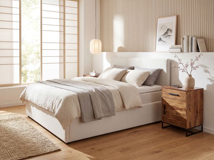 Nachttisch FineBuy Nachtkommode Boxspringbett Massivholz 45x35x65 cm Schublade