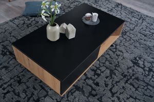 FB86955 FineBuy Couchtisch 110x60x38 cm MDF Eiche-Dekor / Schwarz Wohnzimmertisch, Sofatisch Rechteckig mit Stauraum, Kaffeetisch mit Schubladen, Tisch Wohnzimmer mit Metallbeine 4251757712265