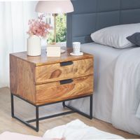 Nachttisch Sheesham Massivholz Schubladen Nachtkonsole Industrial Nachtkästchen – Ansicht 2