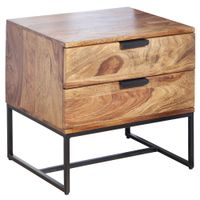 Nachttisch Sheesham Massivholz Schubladen Nachtkonsole Industrial Nachtkästchen – Ansicht 6