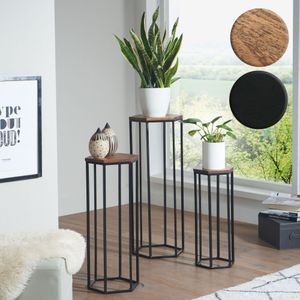 SV87087 FineBuy Beistelltisch 3er Set Massivholz / Metall Satztisch Sechseckig, Säulentisch Pflanzentisch 3-teilig, Blumenständer Blumentisch Wohnzimmer, Pflanzenhocker Blumenhocker