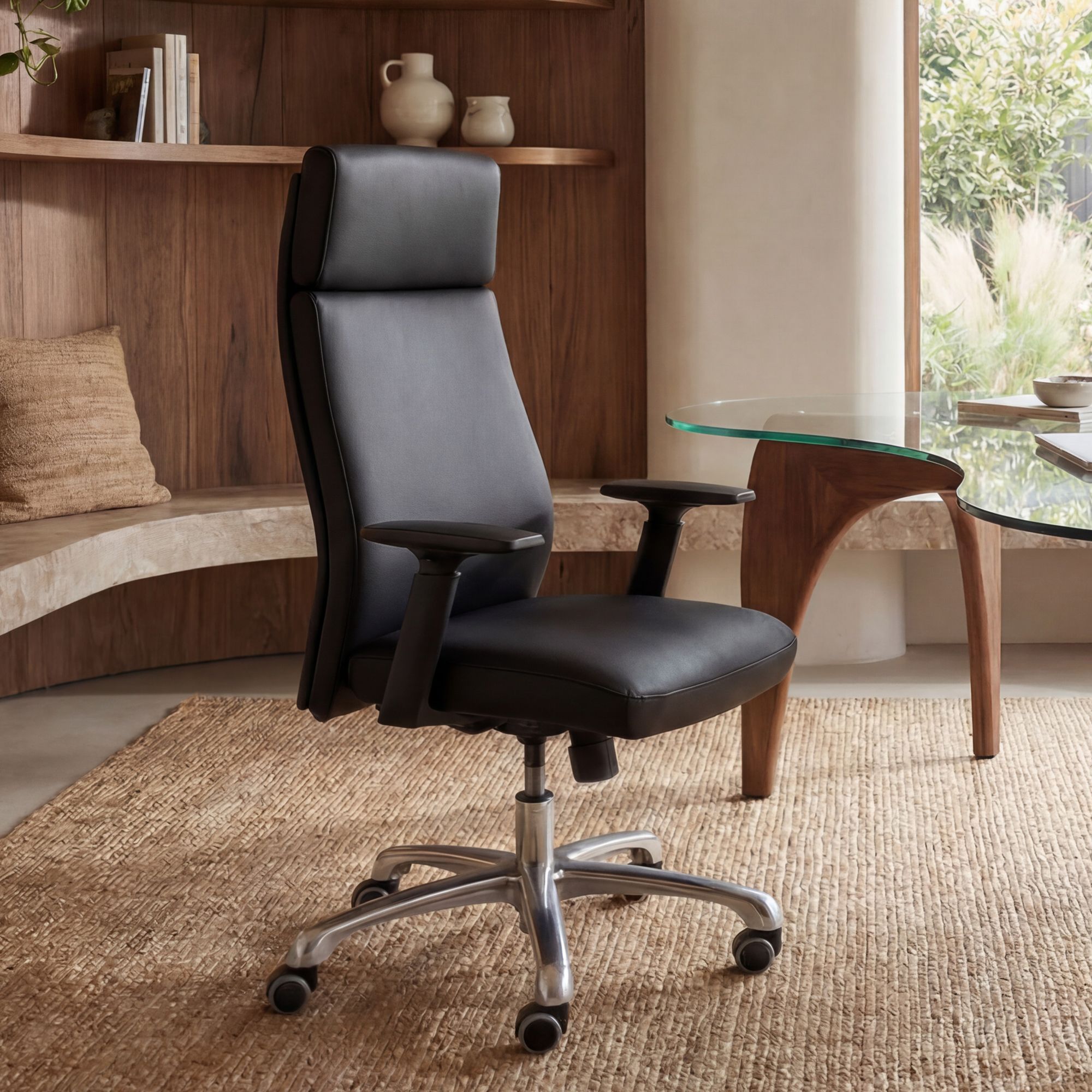 Bürostuhl Chefsessel PORTO Leder Schwarz Schreibtischstuhl Drehstuhl ergonomisch – Ansicht 1