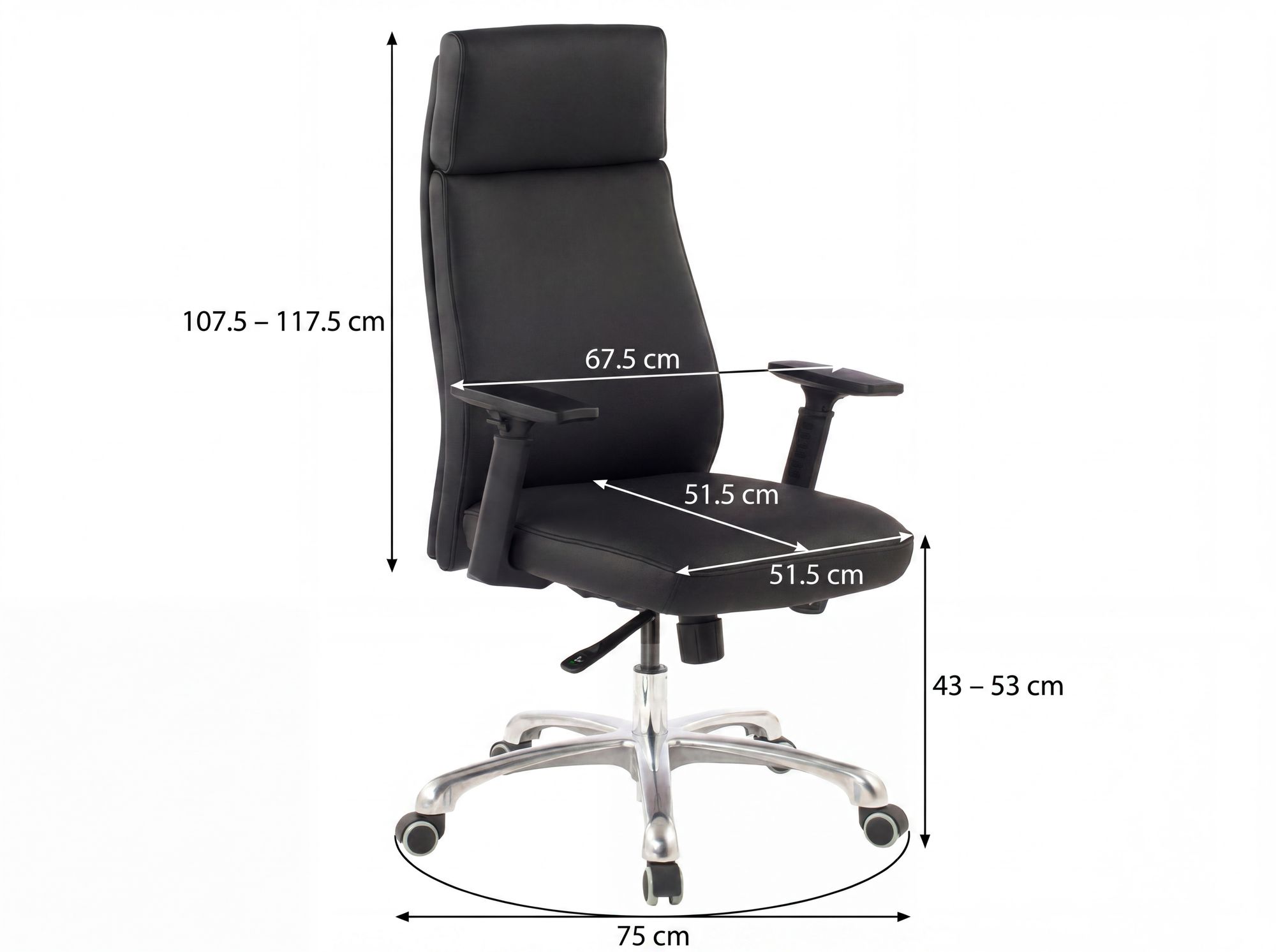 Bürostuhl Chefsessel PORTO Leder Schwarz Schreibtischstuhl Drehstuhl ergonomisch – Ansicht 3