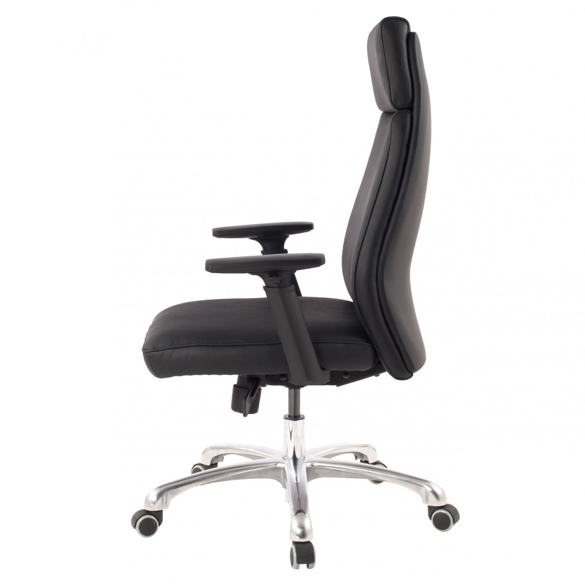 FineBuy Bürostuhl PORTO Echt-Leder Schwarz ergonomisch mit Kopfstütze, Design Chefsessel Schreibtischstuhl ergonomisch mit Wippfunktion, Drehstuhl mit Armlehnen X-XL 120 kg | Farbe: Schwarz