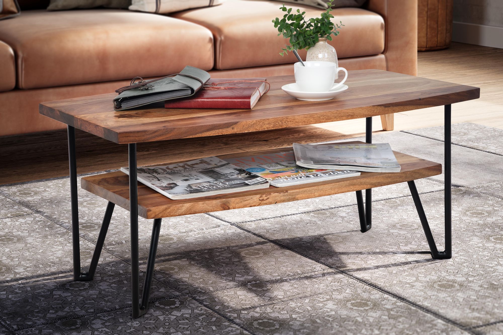 FineBuy Couchtisch 90x50x40 cm Sheesham Massivholz / Metall Sofatisch Rechteckig, Design Wohnzimmertisch Kaffeetisch mit Stauraum, Holztisch Wohnzimmer Industrial Vierrund | Farbe: Braun FineBuy Couchtisch 90x50x40 cm Sheesham Massivholz / Metall Sofatisch Rechteckig, Design Wohnzimmertisch Kaffeetisch mit Stauraum, Holztisch Wohnzimmer Industrial Vierrund | Farbe: Braun