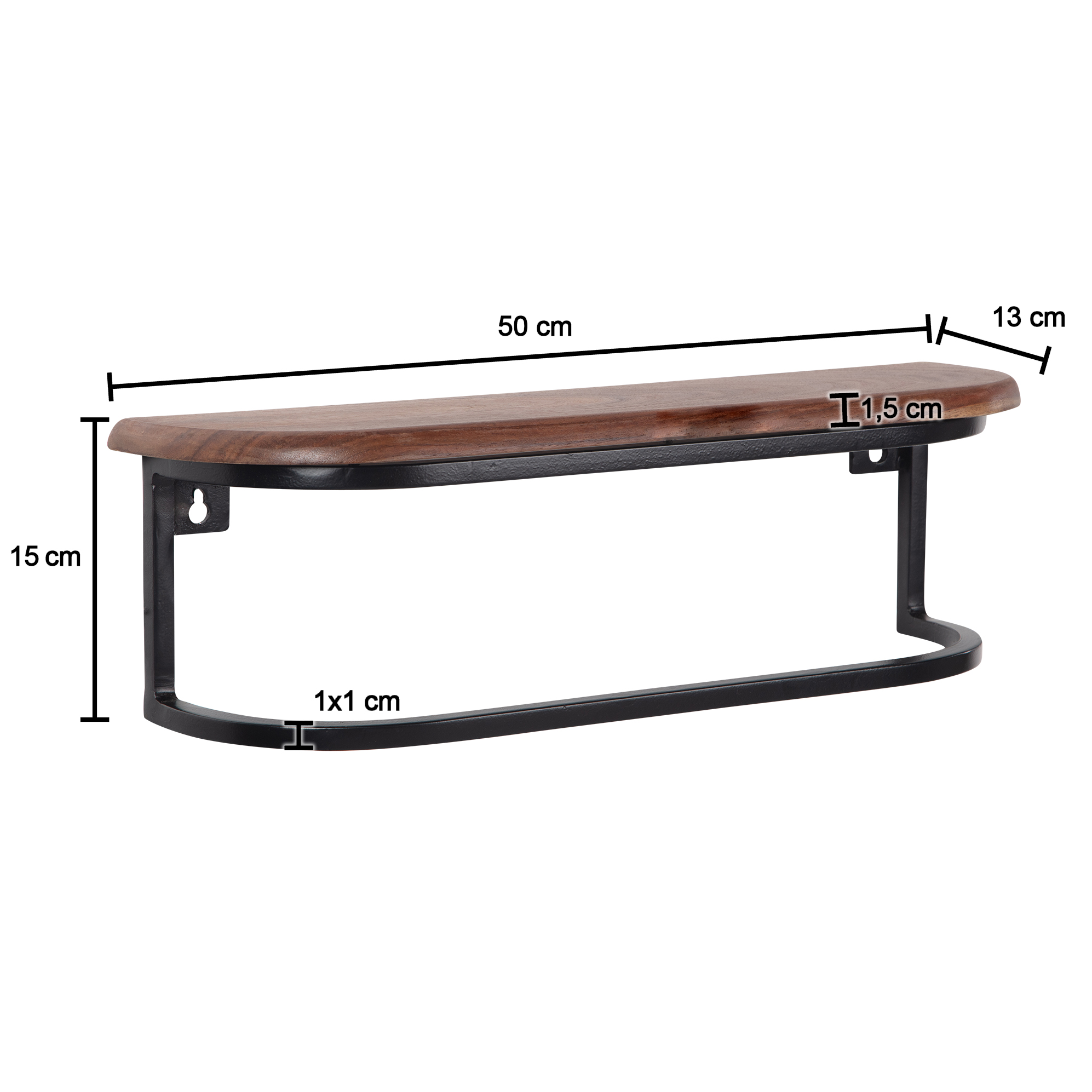 Wandregal FineBuy Hängeregal 50x15x13 cm Massivholz Metall Regal Industrial – Ansicht 3