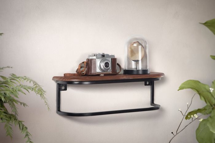 FineBuy Wandregal 50x15x13 cm Sheesham Massivholz / Metall Hängeregal Industrial, Kleines Design Schweberegal Rechteckig, Regal Hängend Wohnzimmer, Akzentregal Wand 4251757714498