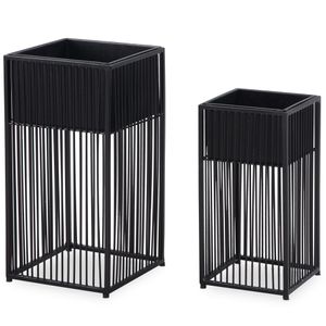 FB92215 FineBuy Blumentopf 2er Set Metall Pflanzkübel Schwarz mit Gestell, Design Pflanzenkübel Quadratisch, Blumenkübel Pflanzgefäß Indoor 4251757714559