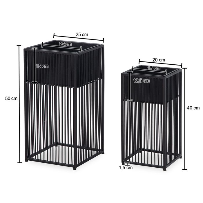 Blumentopf FineBuy Pflanzenkübel 2er Set Metall Schwarz Quadratisch Pflanzgefäß – Maßzeichnung