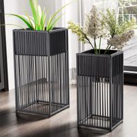 Blumentopf FineBuy Pflanzenkübel 2er Set Metall Schwarz Quadratisch Pflanzgefäß – Ansicht 1