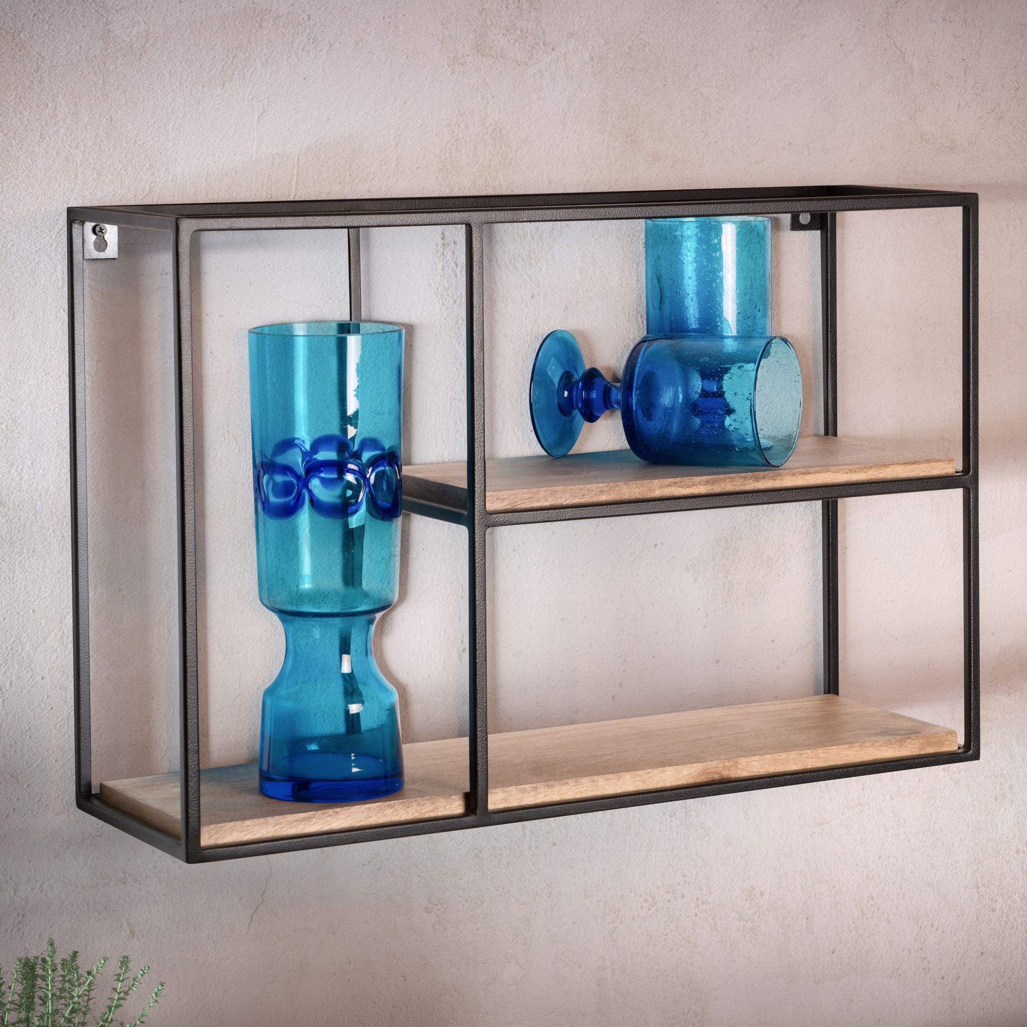 FineBuy Wandregal 60x40x18 cm Mango Massivholz / Metall Hängeregal Rechteckig, Kleines Design Schweberegal Industrial, Regal Hängend Wohnzimmer, Bücherregal Wand | Farbe: Schwarz