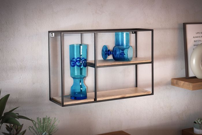 FineBuy Wandregal 60x40x18 cm Mango Massivholz / Metall Hängeregal Rechteckig, Kleines Design Schweberegal Industrial, Regal Hängend Wohnzimmer, Bücherregal Wand 4251757714573