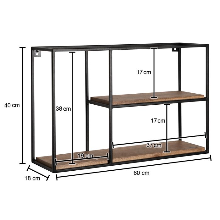 Wandregal FineBuy Hängeregal Holz Metall 60x40x18 cm Regal Rechteckig Massiv – Maßzeichnung