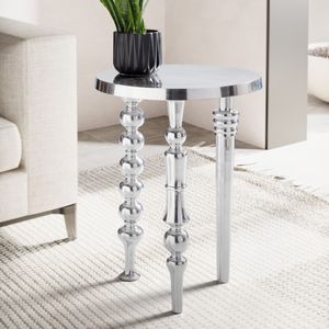 FineBuy Beistelltisch 44x44x63 cm Aluminium mit drei verschiedenen Beinen, Dreibein Wohnzimmertisch Metall, Dekotisch Rund Silber, Alu-Abstelltisch Modern, Kleiner Tisch Wohnzimmer 4251757714580