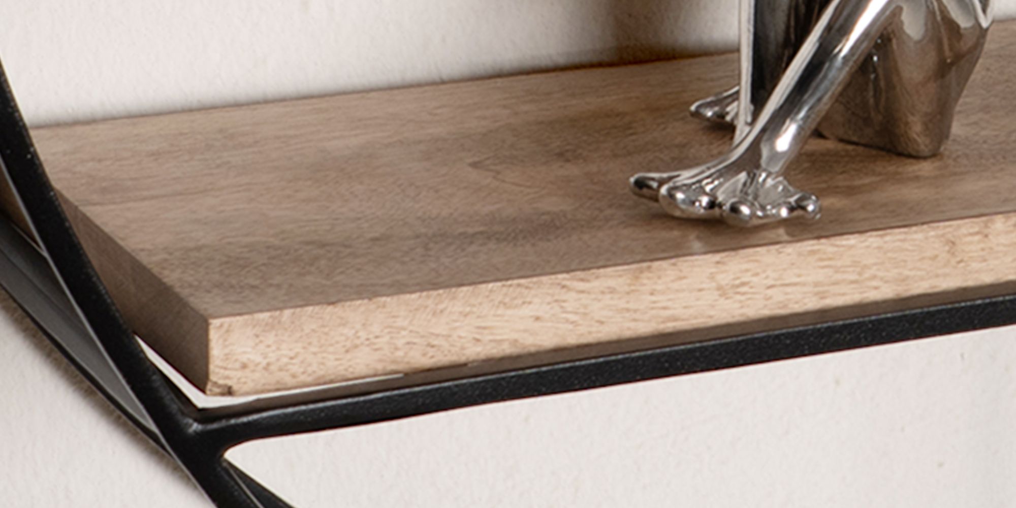 FineBuy Wandregal 70x70x18 cm Mango Massivholz / Metall Hängeregal Rund, Kleines Design Schweberegal Industrial, Regal Hängend Wohnzimmer, Bücherregal Wand | Farbe: Schwarz