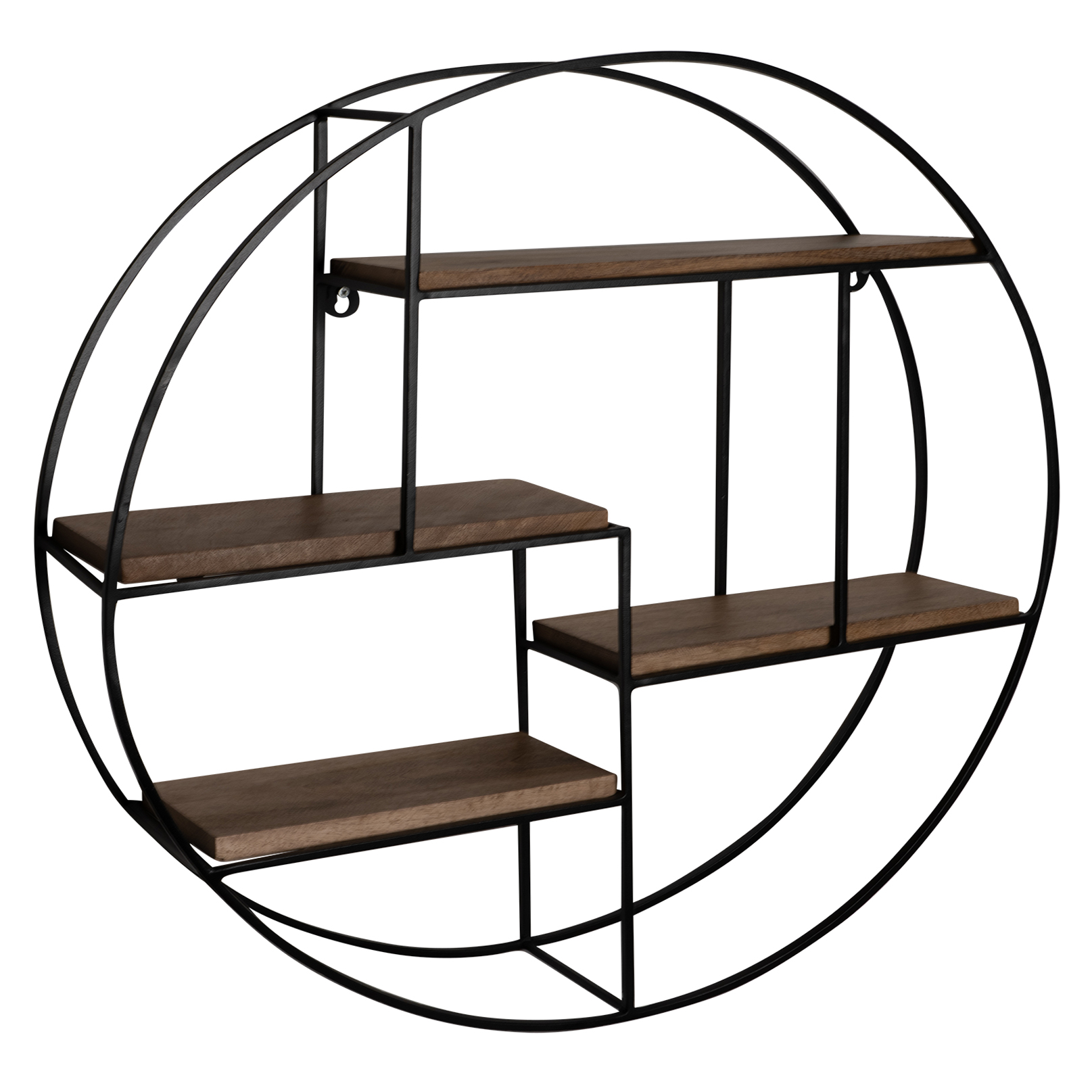 FineBuy Wandregal 70x70x18 cm Mango Massivholz / Metall Hängeregal Rund, Kleines Design Schweberegal Industrial, Regal Hängend Wohnzimmer, Bücherregal Wand | Farbe: Schwarz