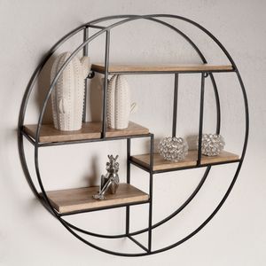 FB92220 FineBuy Wandregal 70x70x18 cm Mango Massivholz / Metall Hängeregal Rund, Kleines Design Schweberegal Industrial, Regal Hängend Wohnzimmer, Bücherregal Wand 4251757714603