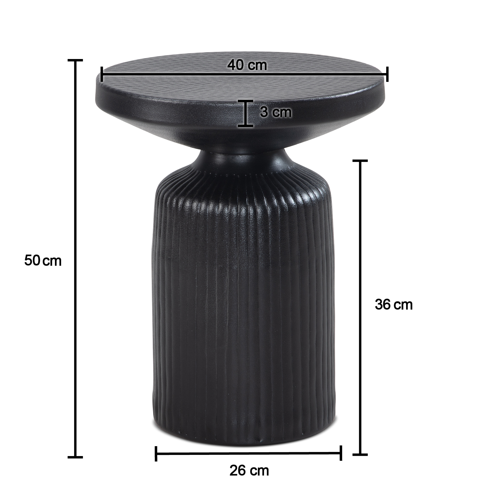 FineBuy Orientalischer Beistelltisch 40 cm rund Metall Schwarz mit Lamellen-Optik - Design Aluminium Wohnzimmertisch - Dekotisch - Kleiner Couchtisch | Farbe: Schwarz