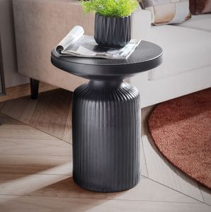 FB92222 FineBuy Beistelltisch 40x40x50 cm Metall Schwarz Anstelltisch Rund, Hammerschlag Wohnzimmertisch Wellen-Muster, Sofatisch Aluminium Lamellen-Optik, Kleiner Tisch Wohnzimmer Modern 4251757714627
