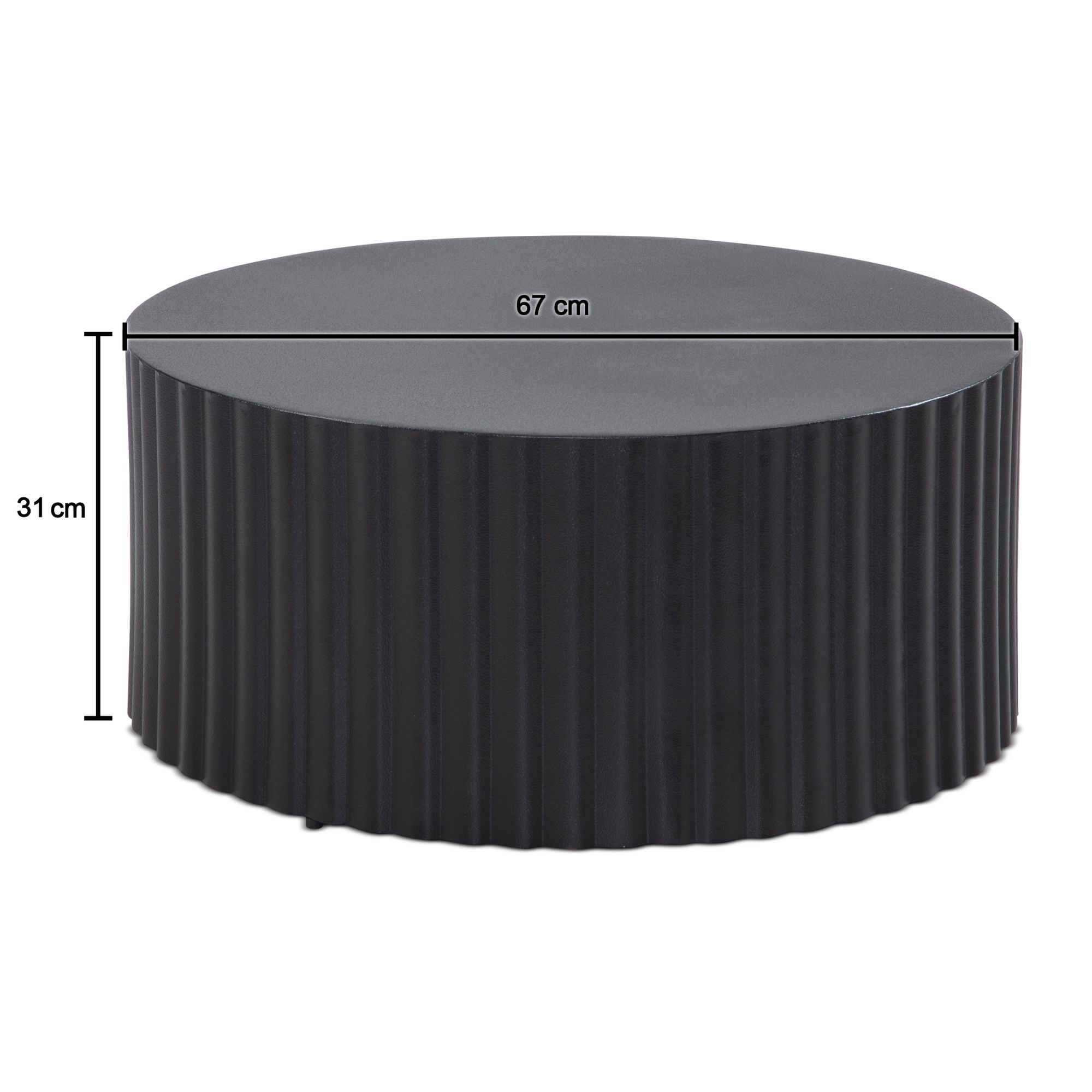 FineBuy Design Couchtisch rund 70 cm Metall Schwarz - Handgefertigter Aluminium Wohnzimmertisch mit Lamellenstruktur - Moderner Sofatisch Wohnzimmer | Farbe: Schwarz