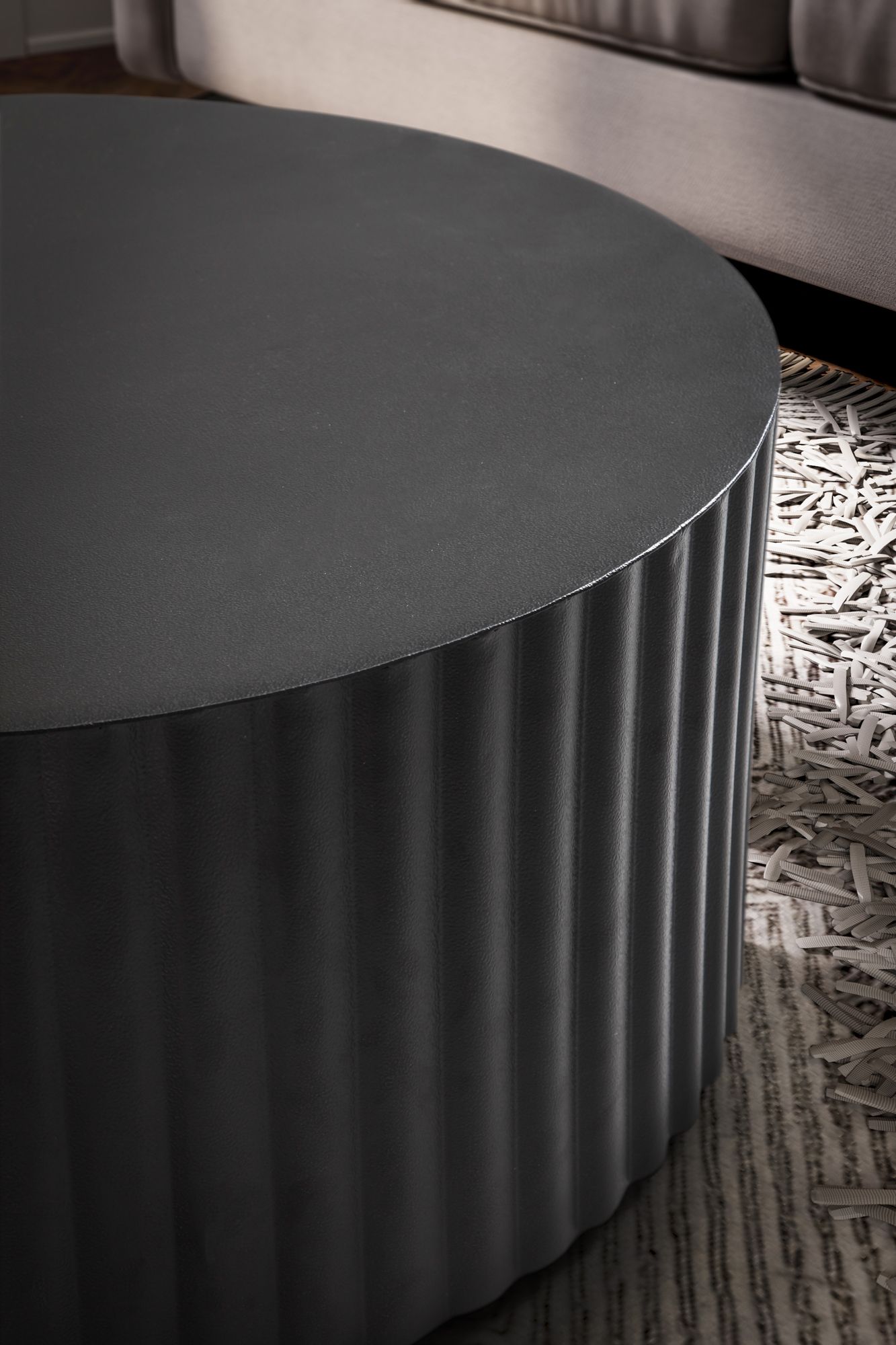 FineBuy Design Couchtisch rund 70 cm Metall Schwarz - Handgefertigter Aluminium Wohnzimmertisch mit Lamellenstruktur - Moderner Sofatisch Wohnzimmer | Farbe: Schwarz