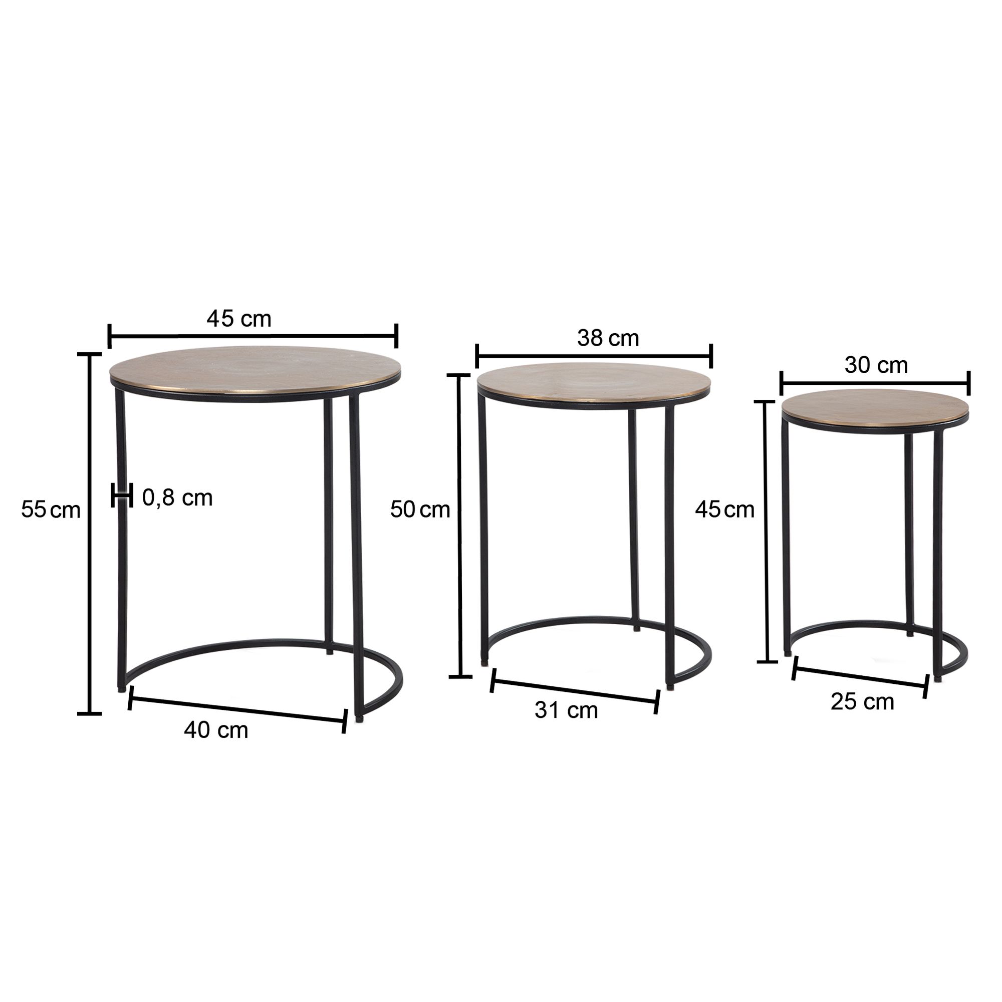 FineBuy Design 3er Couchtisch Set rund aus Aluminium gold - Metall Wohnzimmertisch mit schwarzem Rahmen - Satztisch - Beistelltische - Dekotisch 3 teilig | Farbe: Gold