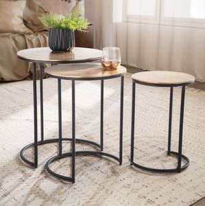 FB92225 FineBuy Beistelltisch 3er Set Aluminium Gold / Schwarz Design Satztisch Metall Rund, Wohnzimmertisch Abstelltisch Modern, Sofatisch Dekotisch 3-teilig Wohnzimmer, Verschachtelungstische 4251757714658