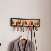 Wandgarderobe FineBuy Hakenleiste Holz Echtleder 60 cm Garderobe Flur Metall – Ansicht 1