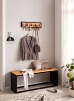 Wandgarderobe FineBuy Hakenleiste Holz Echtleder 60 cm Garderobe Flur Metall – Ansicht 2