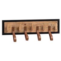 Wandgarderobe FineBuy Hakenleiste Holz Echtleder 60 cm Garderobe Flur Metall – Ansicht 6