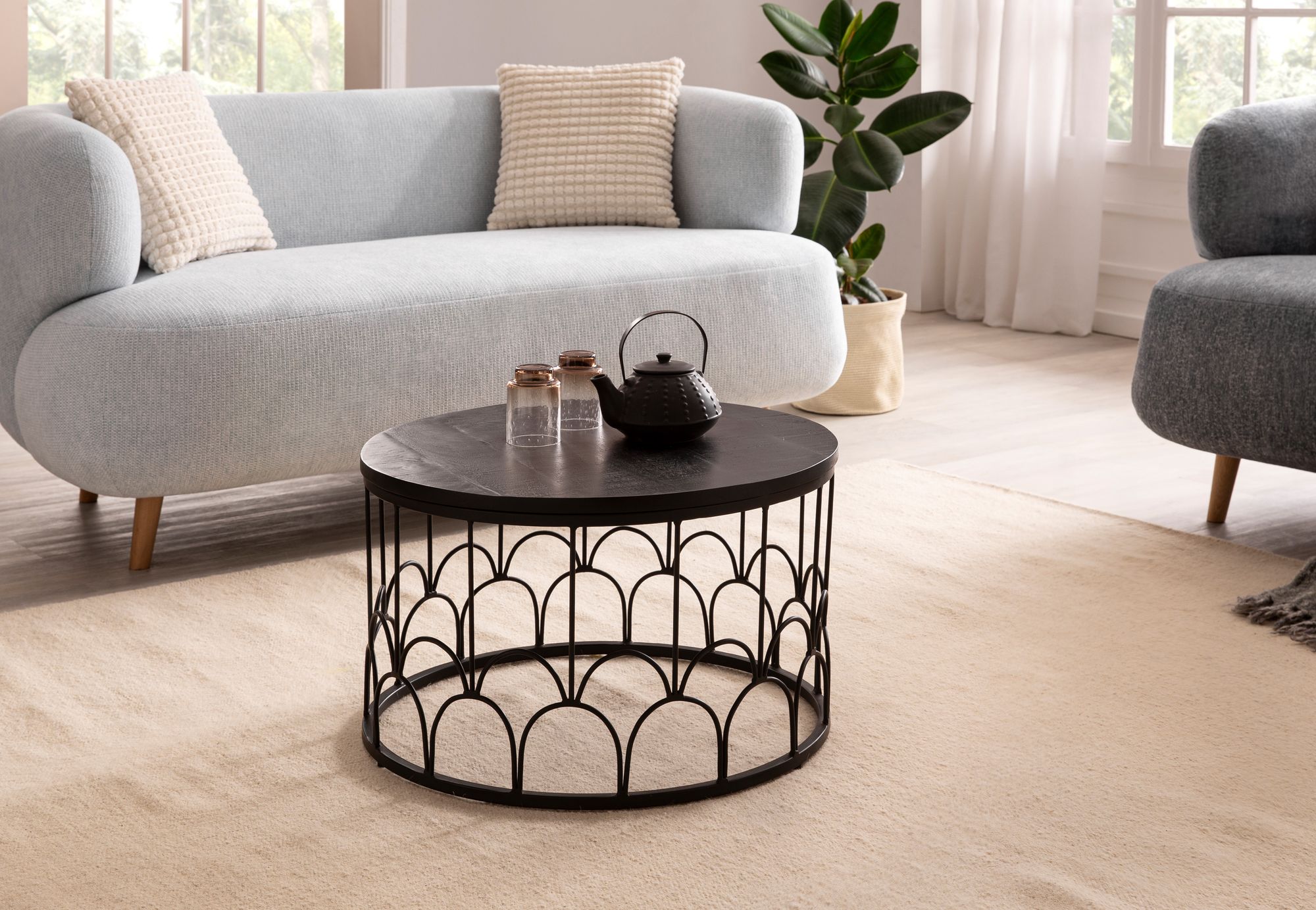 FineBuy Couchtisch Mango Massivholz rund Ø 60 cm Schwarz · Wohnzimmertisch mit Metallgestell · Handgefertigter Sofatisch im Art-Deco Industrial Design | Farbe: Schwarz FineBuy Couchtisch Mango Massivholz rund Ø 60 cm Schwarz · Wohnzimmertisch mit Metallgestell · Handgefertigter Sofatisch im Art-Deco Industrial Design | Farbe: Schwarz