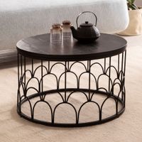 Couchtisch Massivholz rund Ø60cm Schwarz Wohnzimmertisch Art-Deco Industrial – Ansicht 1