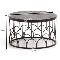 Couchtisch Massivholz rund Ø60cm Schwarz Wohnzimmertisch Art-Deco Industrial – Ansicht 3