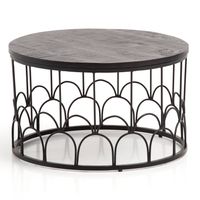Couchtisch Massivholz rund Ø60cm Schwarz Wohnzimmertisch Art-Deco Industrial – Ansicht 6