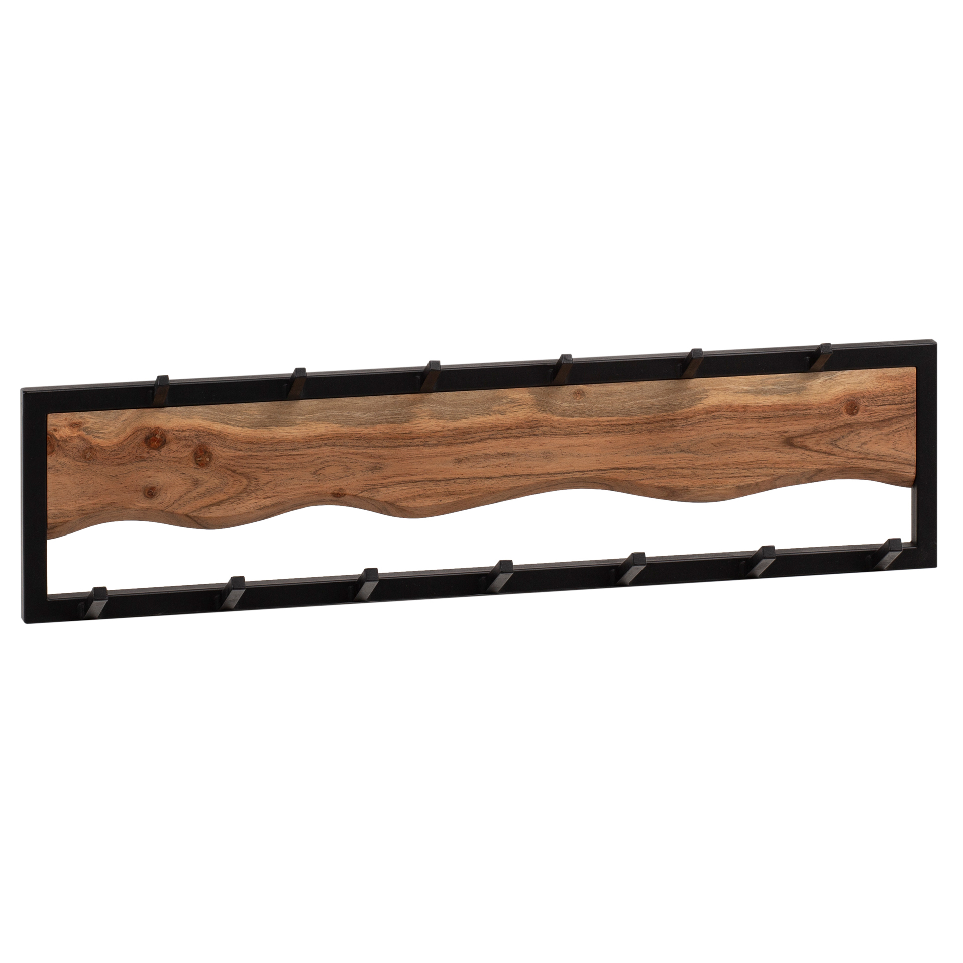 FineBuy Wandgarderobe Akazie Massivholz 80 cm - Garderobenpaneel massiv Holz - Wand Garderobenleiste Hakenleiste - 13 Metall Kleiderhaken | Farbe: Braun