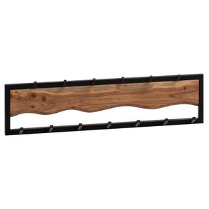 FB95800 FineBuy Wandgarderobe Akazie Massivholz / Metall 80x20x8 cm, Hakenleiste für Jacken, Schals und Mützen, Flurgarderobe mit Wellenmuster, Garderobe Wand Holz