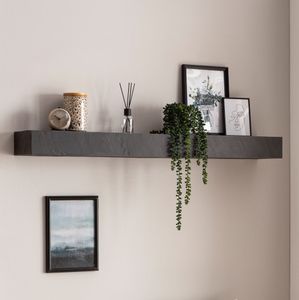 SV95835 FineBuy Wandregal Mango Massivholz / Steinoptik Hängeregal Modern, Design Schweberegal Rechteckig, Regal Hängend Wohnzimmer Anthrazit