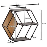 Wandregal FineBuy Hängeregal 60x52x20 cm Massivholz Metall Regal Sechseckig – Ansicht 3