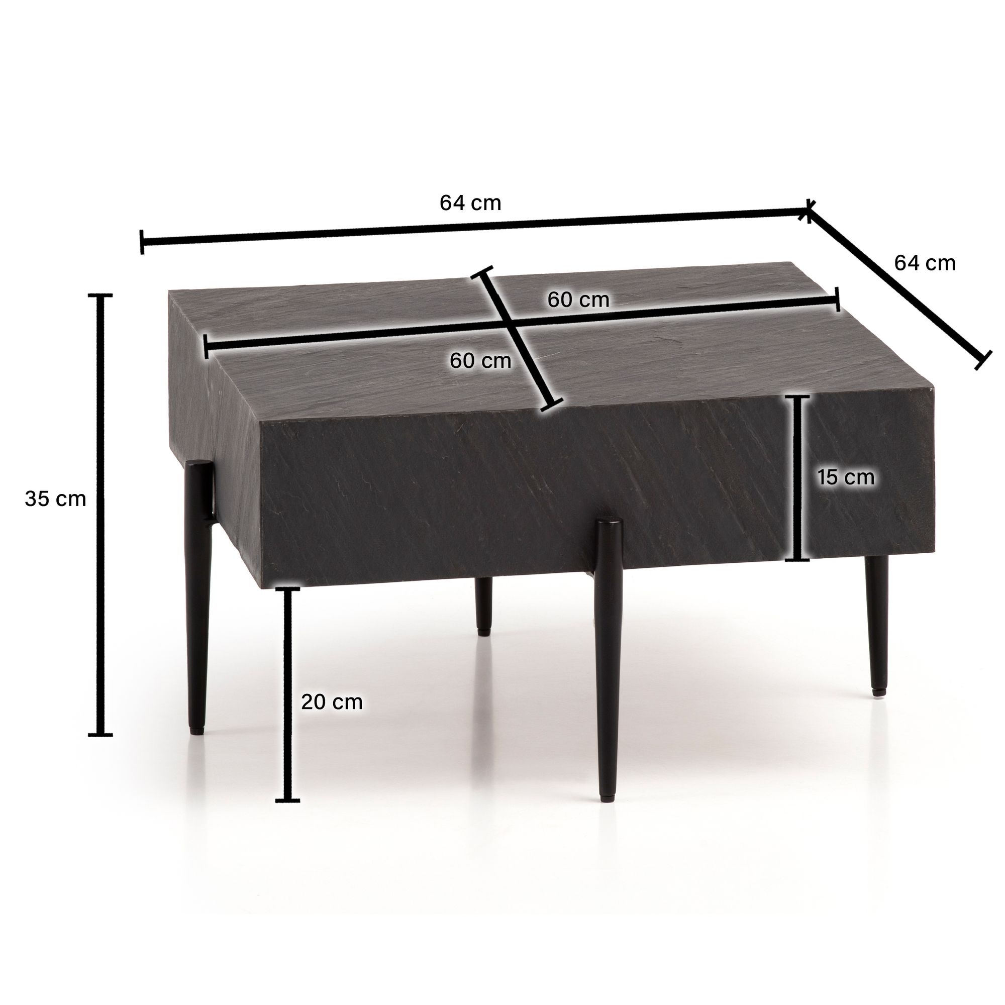 FineBuy Couchtisch 64x64x35 cm Steinoptik / Metall Sofatisch Anthrazit Quadratisch, Design Wohnzimmertisch Kaffeetisch Massiv, Tisch Wohnzimmer Modern | Farbe: Anthrazit