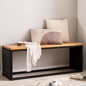 FineBuy Sitzbank Akazie Massivholz / Steinoptik 120x45x35 cm Flurbank mit Metallgestell, Design Bettbank Schlafzimmer, Kleine Garderobenbank Esszimmerbank 4251757718243